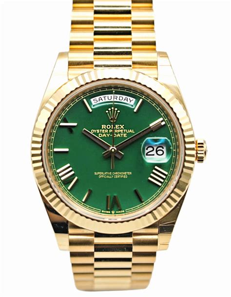 rolex daydate gold green dial|day date 40mm yellow gold.